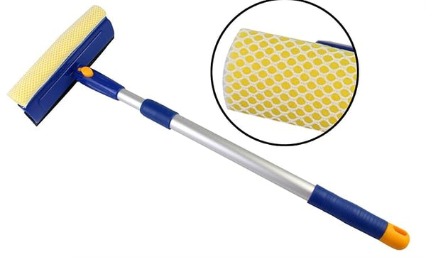 Multi-Purpose 2in1 Window Cleaning Squeegee Wiper Dual Side Blade Sponge & Rubber with Extendable Handle (Small - 45-70cm)