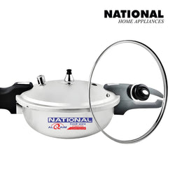 National Wok Karahi Grooved Pressure Cooker with Glass Lid Best Quality