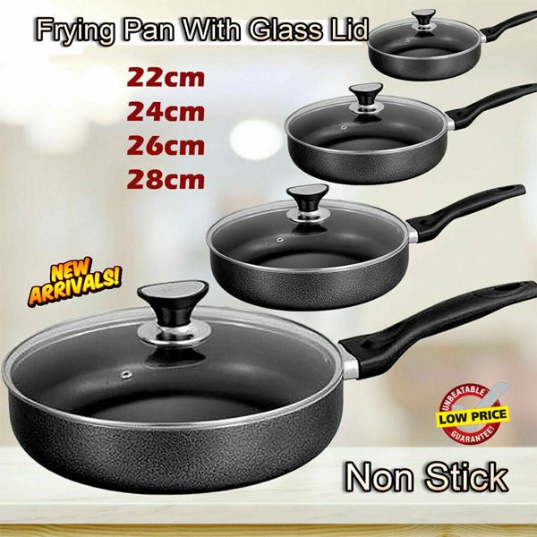 Non Stick Frying Pan with Lid Aluminum Black Deep Fry Pan