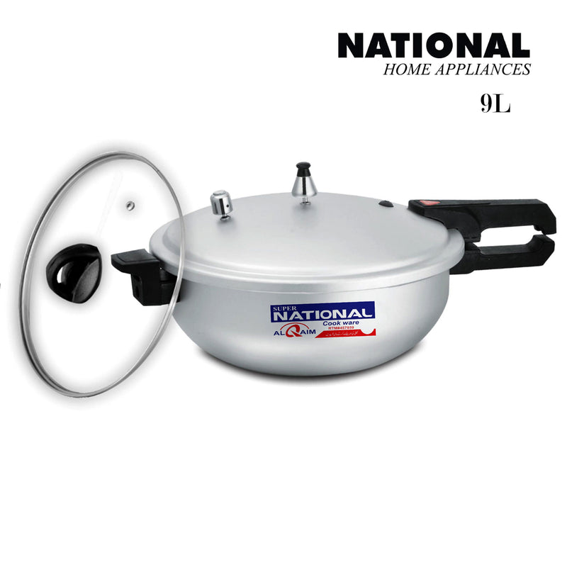 National Wok Karahi Grooved Pressure Cooker with Glass Lid Best Quality