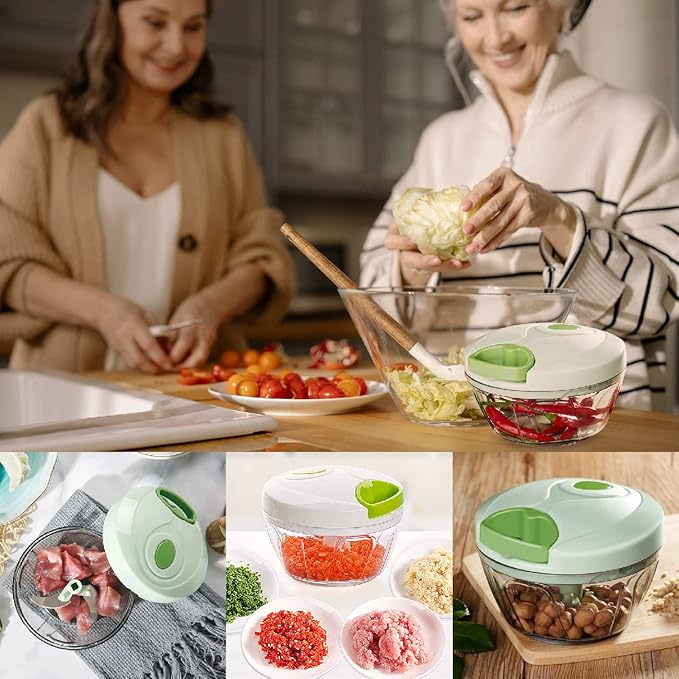 Manual Food Chopper Hand Pull Food Processor Vegetable Cutter, Chopper Hand String Vegetable Chopper Onions Cutter for Vegetable Fruits and nuts BPA FREE